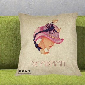 Perna Personalizata Zodiac Scorpion Cowgirl, 40x40 cm, Crem, Husa Detasabila, Perna Inclusa, BEKZ®