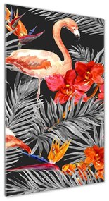 Tablou sticlă acrilică Flamingos și flori