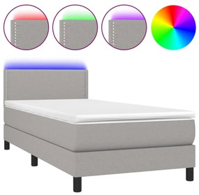 3133029 vidaXL Pat cu arcuri, saltea și LED, gri deschis, 80x200 cm, textil