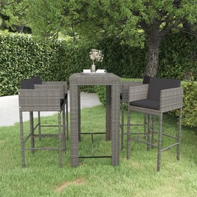 3094785 vidaXL Set mobilier bar de grădină cu perne, 5 piese, gri, poliratan