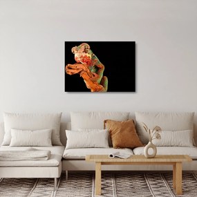 Tablou pe sticlă cu cameleon pe creangă (70x50 cm)