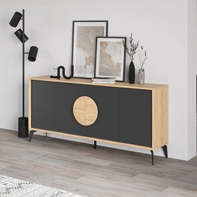 Comodă neagră/în culoare naturală joasă cu aspect de lemn de stejar 180x82 cm Vae – Marckeric