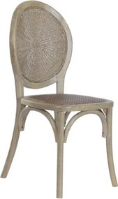 Scaun dining din lemn de ulm cu spătar și șezut împletit din rattan, 44×42×95 cm, „Medallion"