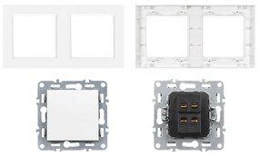 Întrerupător transversal dublu Nova 10A 250V 107 alb cu cadru dublu