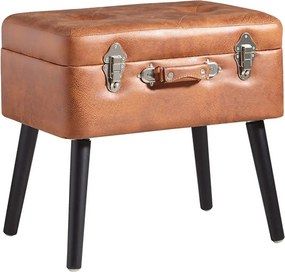 Taburet KEVIN, maro/negru, piele ecologica/lemn, 50x35x46 cm