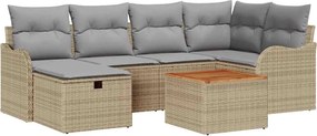 vidaXL Set de canapele pentru grădină cu pernă 7 pcs Bej poliratan