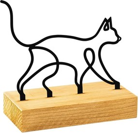 Accesoriu decorativ MEOW, negru/stejar, metal/lemn, 17x8x17 cm
