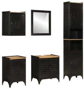 vidaXL Set mobilier de baie, 5 piese, fier și lemn masiv de mango