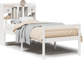 vidaXL Pat cu bibliotecă fără saltea, alb, 75x190 cm, lemn masiv pin