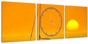 Tablou - Barca în mijlocul mării (cu ceas) (90x30 cm)