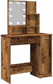 vidaXL Masă de toaletă cu LED, lemn vechi, 86,5x35x136 cm
