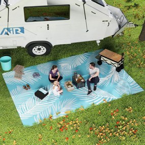 Outsunny Covor outdoor reversibil robust rezistent la intemperii cu geantă de transport ancore pentru sol 274 x 182 cm Hellblau+Weiß | Aosom Romania