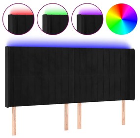 vidaXL Tăblie de pat cu LED, negru, 203x16x118/128 cm, catifea
