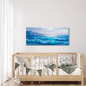 Tablou - Pictură în ulei de mare cu pescăruși (120x50 cm)