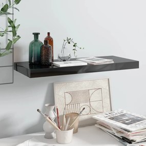 vidaXL Raft de perete suspendat negru extralucios, 60x23,5x3,8 cm, MDF