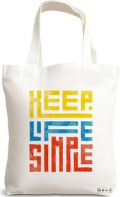 Sacosa de Panza pentru Cumparaturi, Geanta Tote, model Keep Life Simple, 38x34.5 cm, Alba, BEKZ®