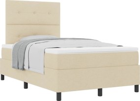 vidaXL Pat cu arcuri cu saltea cu headboard Crem 120 x 200 cm țesătură