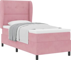 vidaXL Pat cu arcuri cu saltea cu headboard Roz 200 x 90 cm Catifea