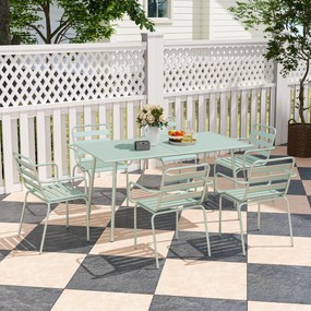 Outsunny Set de grădină - set de luat masa 7 piese cu 1 masă și 6 scaune suprapuse din oțel, verde deschis | Aosom Romania