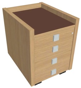 Comodă mobilă Verno 47 x 60 cm cu sticlă, 4 sertare, stejar deschis / maro