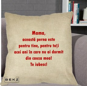 Cadou pentru Mama - Perna Personalizata Perna pentru Mama, 40x40 cm, Crem, Husa Detasabila, Perna Inclusa, BEKZ®
