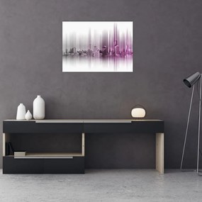 Tablou pe sticlă - Panorama orașului, roz-gri (70x50 cm)