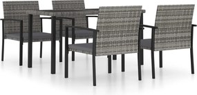 vidaXL Set de masă pentru grădină, 5 piese, gri, poliratan