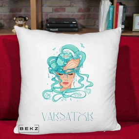Perna Personalizata Zodiac Varsator Cowgirl, 40x40 cm, Alb Pufos, Husa Detasabila, Perna Inclusa, BEKZ®