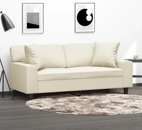 vidaXL Canapea cu 2 locuri cu pernuțe, crem, 140 cm, piele ecologică