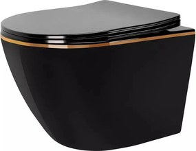 Set vas WC suspendat Rea Carlo Mini negru - auriu lucios cu capac softclose