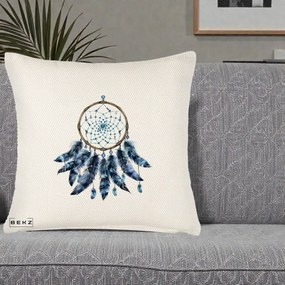 Perna Personalizata Prinzator de Vise cu Pene Albastre, 40x40 cm, Crem Reliefat, Husa Detasabila, Perna Inclusa, BEKZ®