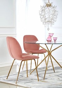 Set masa rotunda Rondo diametru 110 cm + 4 scaune K381 velvet roz/auriu
