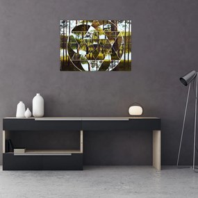 Tablou pe sticlă - Colaj geometric pe fundalul pădurilor nordice (70x50 cm)