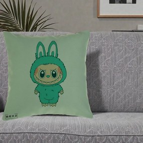 Perna Personalizata Labubu Turcoaz, 40x40 cm, Verde, Husa Detasabila, Perna Inclusa, BEKZ®