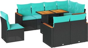 vidaXL Set mobilier de grădină cu perne, 9 piese, negru, poliratan