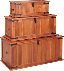 vidaXL Cufere de depozitare, 3 buc., lemn masiv de acacia