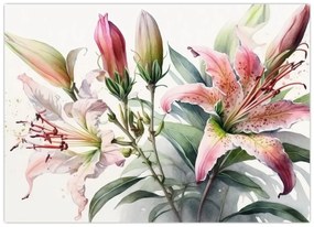 Tablou pe sticlă - Crinii, ilustrații (70x50 cm)