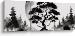 Tablou – Bonsai alb-negru (cu ceas) (90x30 cm)