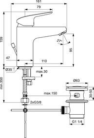 Baterie lavoar Ideal Standard Ceraflex Grande, 3/8'', marimea M, monocomanda, cu ventil plastic, crom - B1712AA