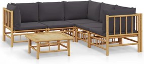 vidaXL Set mobilier de grădină cu perne gri închis, 6 piese, bambus
