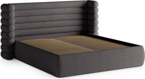 Pat matrimonial gri închis tapițat cu spațiu de depozitare cu somieră 160x200 cm Mount – Micadoni