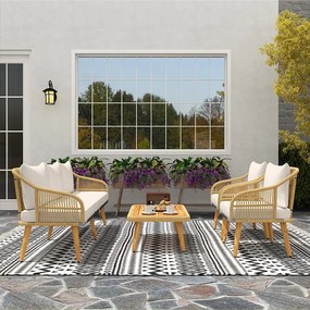 Outsunny Set de Mobilier de Grădină din 4 Piese cu Canapea, 2 Fotolii, Măsuță și Perne, 180x64x80 cm, Kaki | Aosom Romania