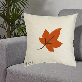 Perna Decorativa Frunza de Toamna Portocalie, 40x40 cm, Ecru, Husa Detasabila, Perna Inclusa, BEKZ®