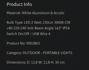 Lampa portabila LED exterior design modern IP54 Fumo alb