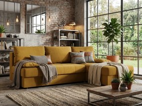 Coltar extensibil reversibil VENORIA SLIM 200x143 cm, mustar + 2 pernute CADOU