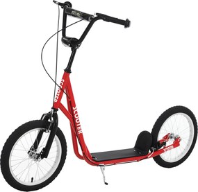 HOMCOM Trotinetă pentru copii +5 ani, trotinetă cu 2 roți, cu ghidon reglabil pe înălțime, 2 anvelope pneumatice din cauciuc, frână dublă, capacitate 100 kg, 139x58x90-96 cm, Roșu | Aosom Romania