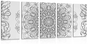 Tablou 5-piese Mandala florală abstractă în design alb-negru