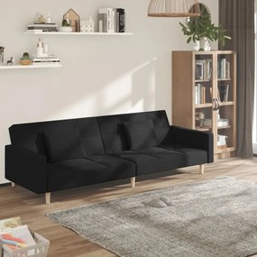 337429 vidaXL Canapea extensibilă cu 2 locuri, 2 perne, negru, textil