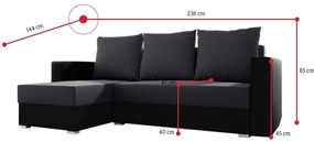 Supermobel Coltar extensibil MADERA, 236x88x144, suedine 1/suedine 1024, colt pe stanga