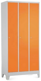 Dulap metalic - 3 compartimente, 90 x 50 x 190 cm, picioare fixe, încuietoare cilindrică, portocaliu - ral 2004